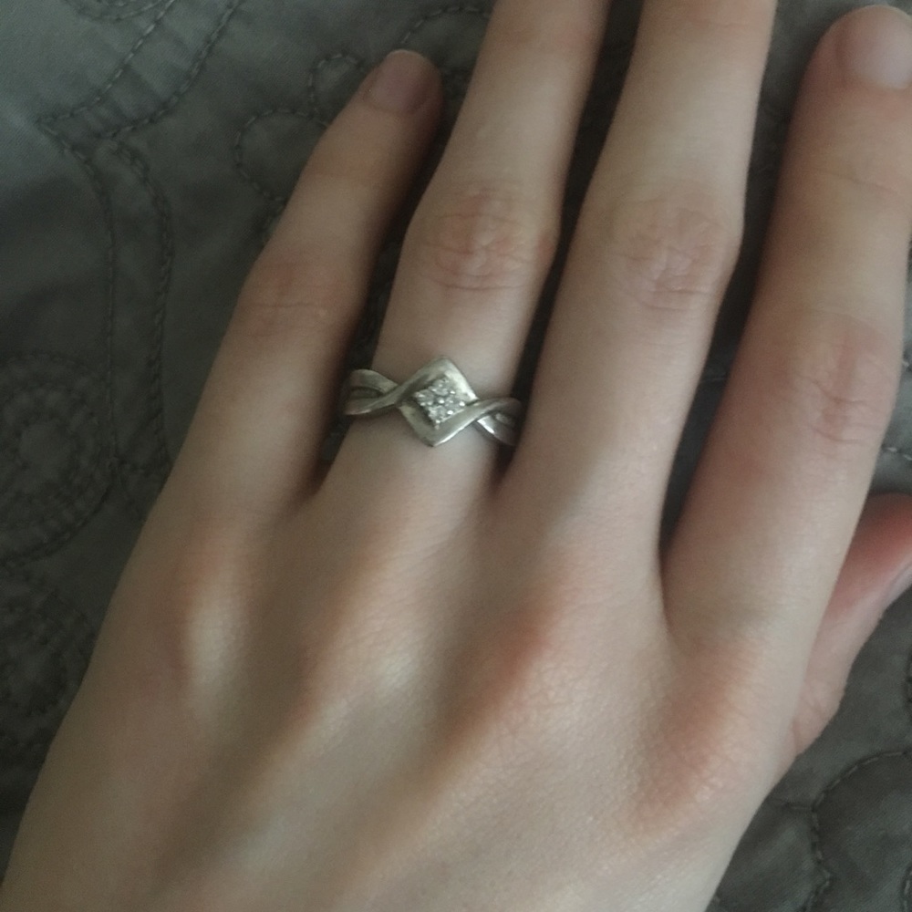 Silver and diamond twist promise/engagement ring